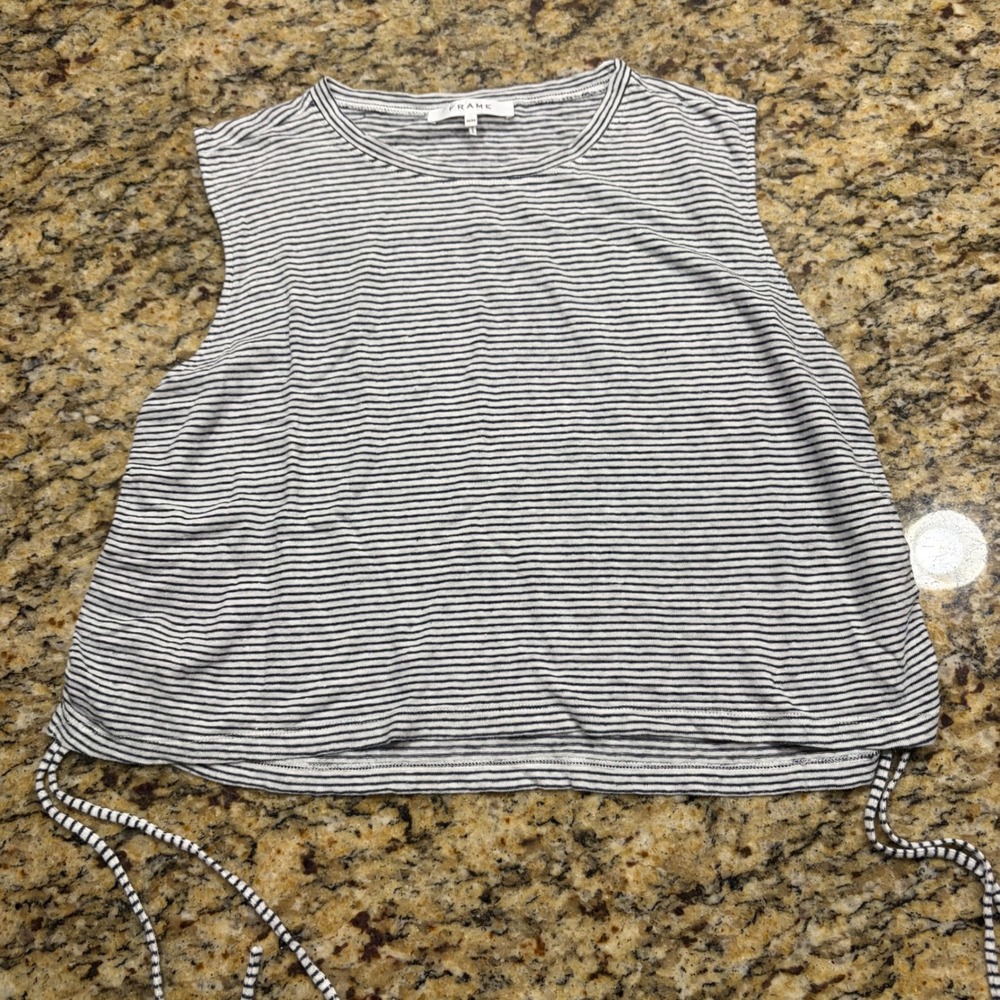 Frame Striped Sleeveless Top Navy White Side Cinch Crop Tank Medium ws